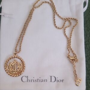 Dior Gold Chain Necklace with Logo Pendant